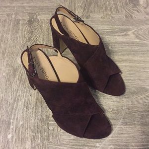 Via Spiga Burgundy Suede Slingback Heels